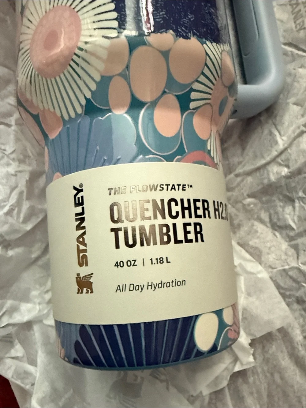 Stanley Floral Pattern Travel Tumbler in Light Blue and Navy